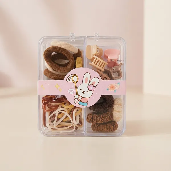 Brown_Kawaii_Bunny_Hair_Accessory_Organizer_4_Compartment_Travel_Kit_With_Clips_Elastics