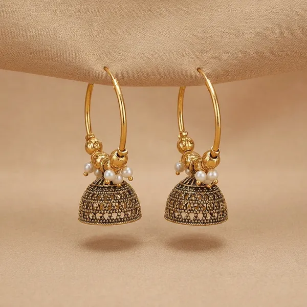 Gold_And_Black_Plated_Traditional_Bali_Jhumka_Earrings_With_White_Pearl_Accents