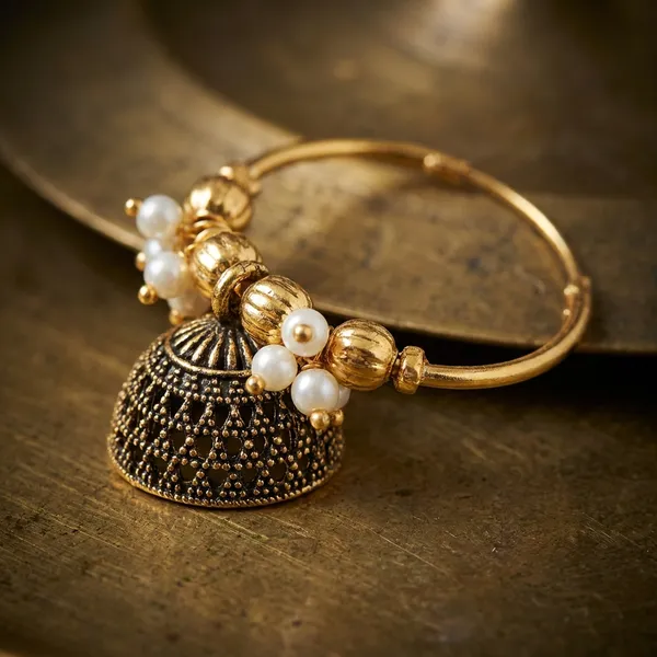 Gold_And_Black_Plated_Traditional_Bali_Jhumka_Earrings_With_White_Pearl_Accents