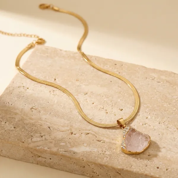 Gold_Plated_Assorted_Stainless_Steel_Herringbone_Snake_Chain_Necklace_With_Raw_Druzy_Quartz_Crystal_Pendant