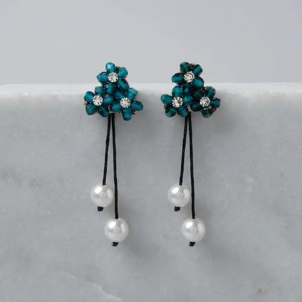 Green_Blushing_Meadow_Triple_Flower_Studs_With_Dainty_Pearl_Drop_Accents