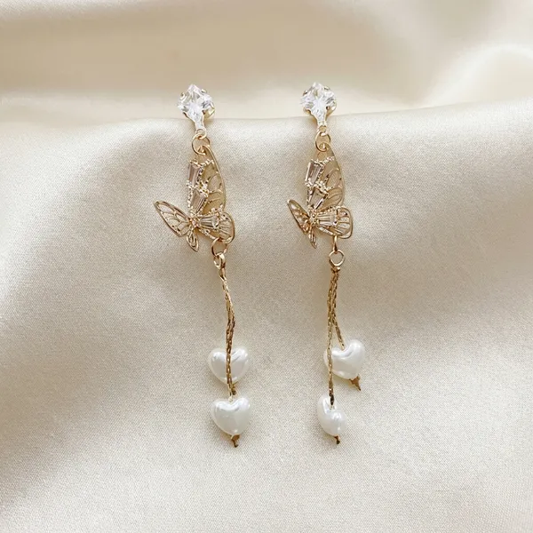 Gold_Butterfly_Dangle_Earrings_With_Heart_Pearl_Accents_And_Crystal_Studs