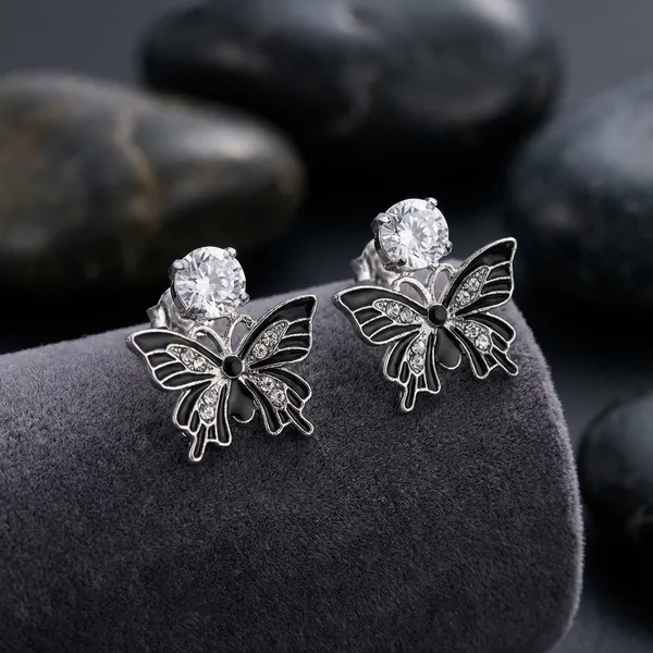 Black_Butterfly_Dangle_Earrings_With_Heart_Pearl_Accents_And_Crystal_Studs