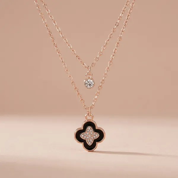 Rose_Gold_And_Black_Seri_Tone_Double_Layered_Necklace_With_Crystal_Solitaire_And_Floral_Pendant