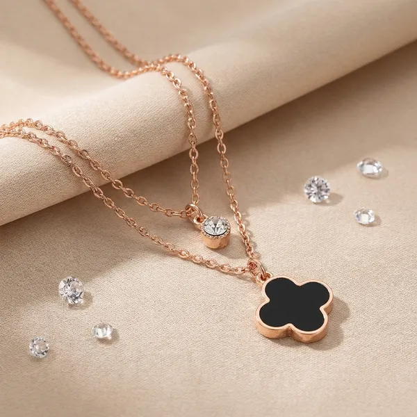 Rose_Gold_And_Black_Seri_Tone_Double_Layered_Necklace_With_Crystal_Solitaire_And_Floral_Pendant