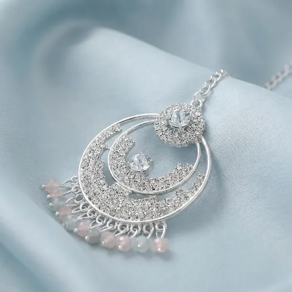 Silver_Ethereal_Silver_Chandbali_Earrings_With_Matching_Maang_Tikka_Mint_Blush_Accents
