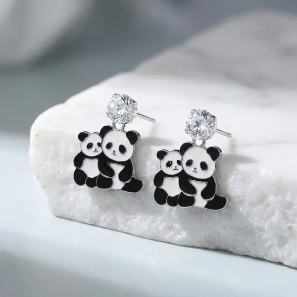 Silver_and_Black_Cute_Panda_Rhinestone_Stud_Earrings_For_Girls_Women