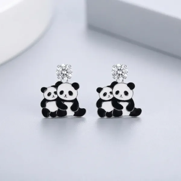 Silver_and_Black_Cute_Panda_Rhinestone_Stud_Earrings_For_Girls_Women