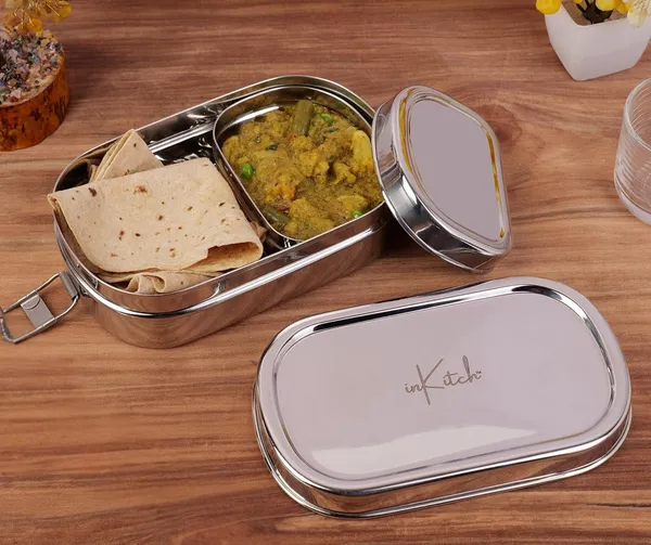 Stainless_Steel_Lunch_Box_With_Compartments_2_Layer_Tiffin_For_Office_&_School_And_Magnetic_Mesh_Screen_Door_With_Auto_Close_Feature_Hands_Free_Insect_Protection_Combo_Set