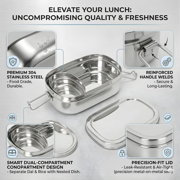 TECHNEGIC_Stainless_Steel_Lunch_Box_for_Office_Men_&_Women,_Steel_Tiffin_Box_for_Kids_School_with_Inner_Sabzi_Container_&_Clip_Lock,_Rust-Free_Bento_Box_for_Food_&_Snacks,_Silver,_650ml