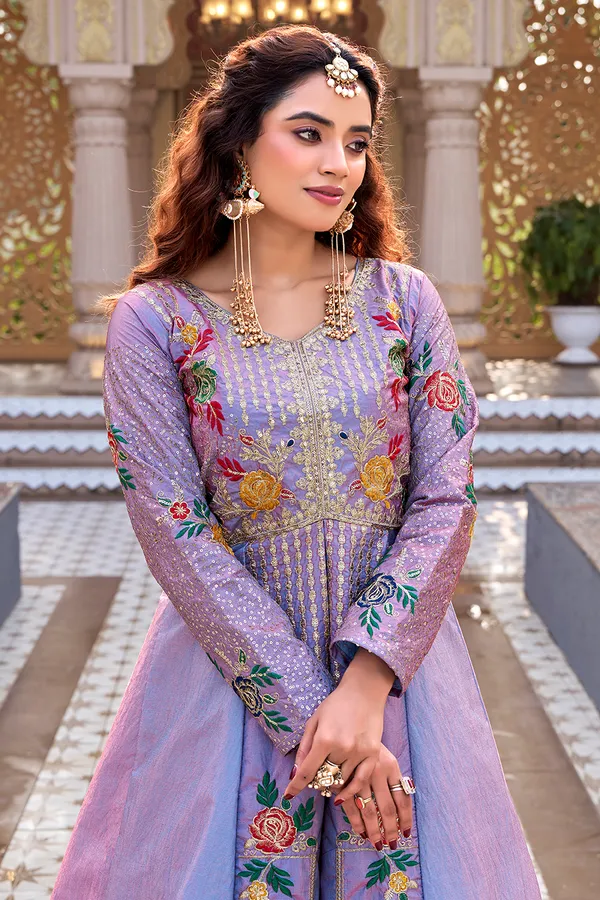 Light_Green_And_Lavender_Floral_Embroidered_Anarkali_Gown_Set_For_Women