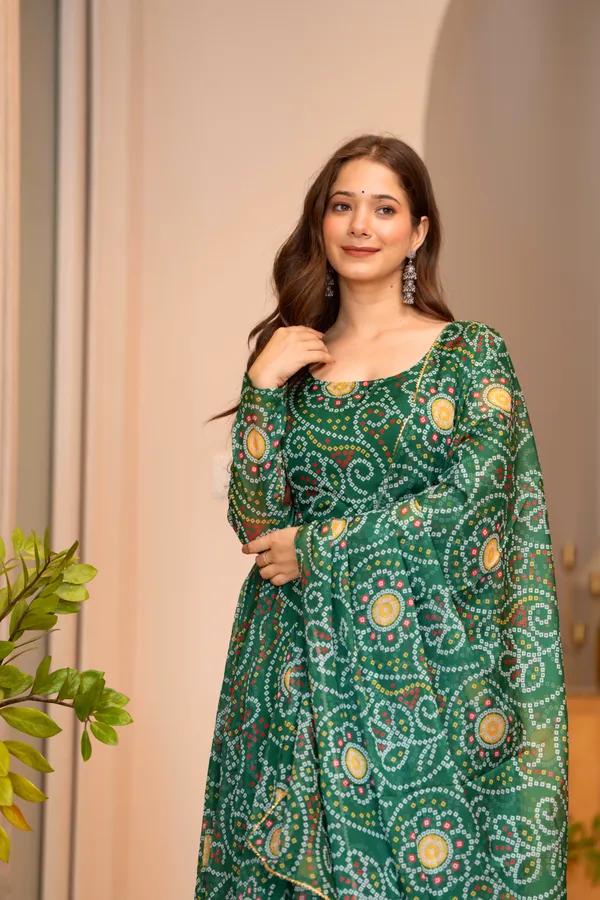 Green_Bandhani_Print_Anarkali_Kurta_Set_With_Dupatta_For_Women