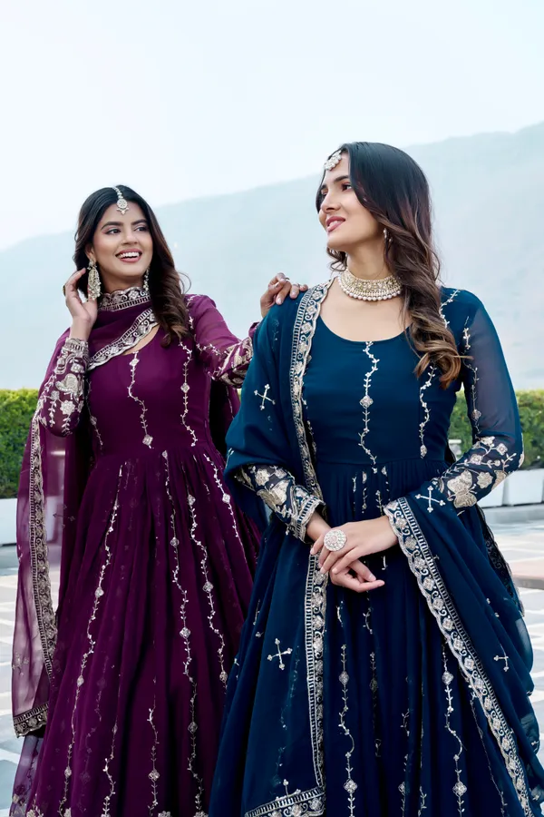 Blue_And_Purple_Ethnic_Wear_Kurta_Pajama_With_Dupatta_For_Women_Pack_Of_2