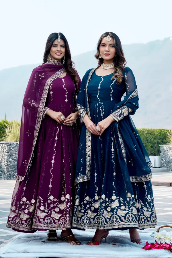 Blue_And_Purple_Ethnic_Wear_Kurta_Pajama_With_Dupatta_For_Women_Pack_Of_2
