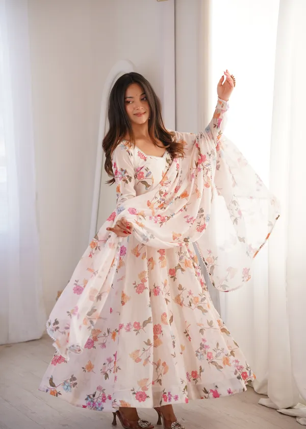 White_Floral_Print_Anarkali_Suit_Set_With_Dupatta_For_Women