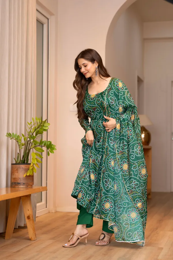 Green_Bandhani_Print_Anarkali_Kurta_Set_With_Dupatta_For_Women
