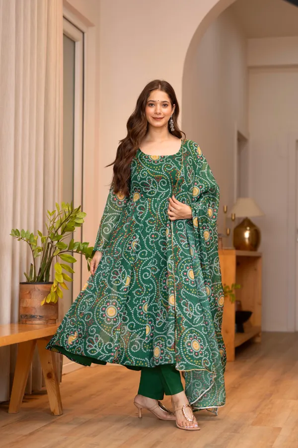 Green_Bandhani_Print_Anarkali_Kurta_Set_With_Dupatta_For_Women