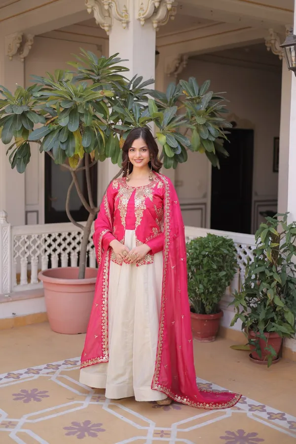 Pink_And_White_Embroidered_Jacket_Style_Palazzo_Suit_Set_With_Dupatta_Ethnic_Indo_Western_Wear_For_Women