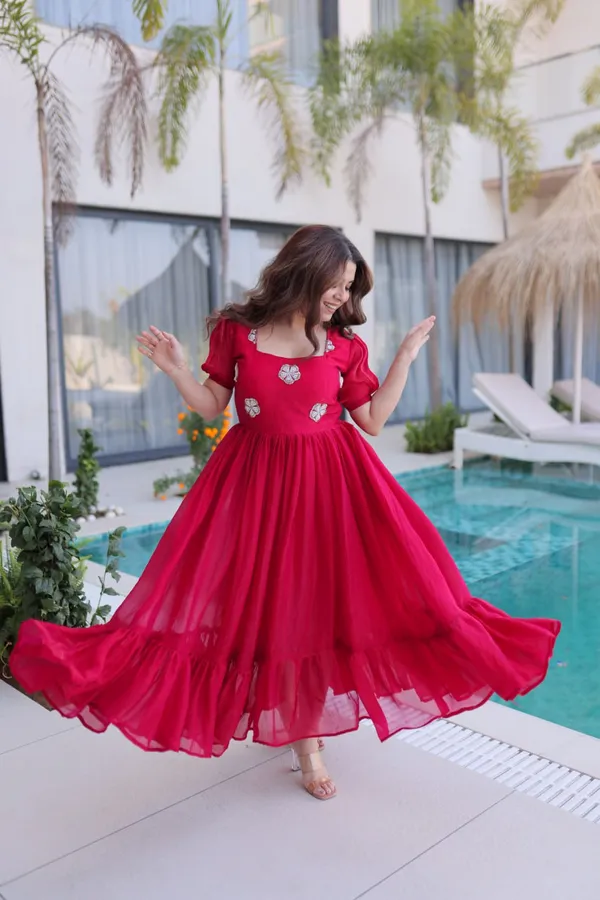 Red_And_Black_Embellished_Maxi_Dress_With_Puffed_Sleeves_For_Women_Pack_Of_2