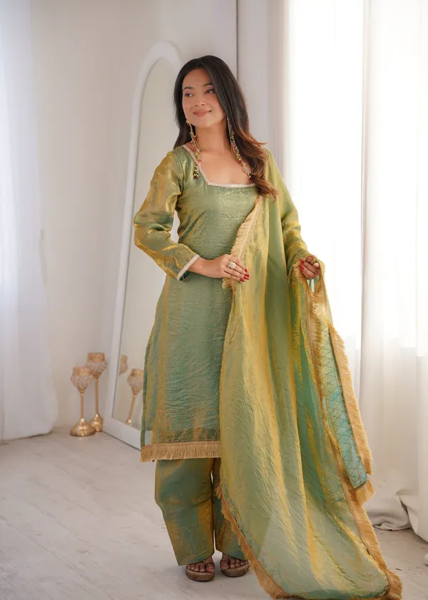 Green_Silk_Suit_Set_With_Dupatta_And_Fringe_Border_Ethnic_Wear_For_Women