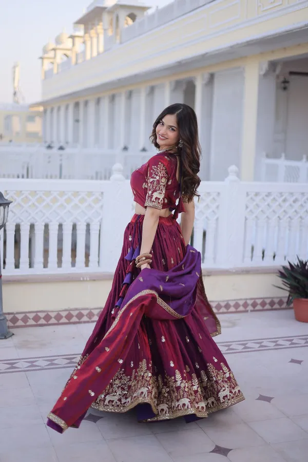 Pink_Wine_Embroidered_Lehenga_Choli_Set_With_Golden_Border_Work_For_Women
