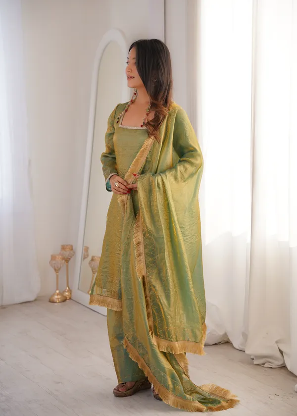 Green_Silk_Suit_Set_With_Dupatta_And_Fringe_Border_Ethnic_Wear_For_Women