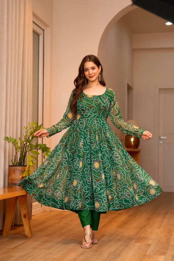 Green_Bandhani_Print_Anarkali_Kurta_Set_With_Dupatta_For_Women