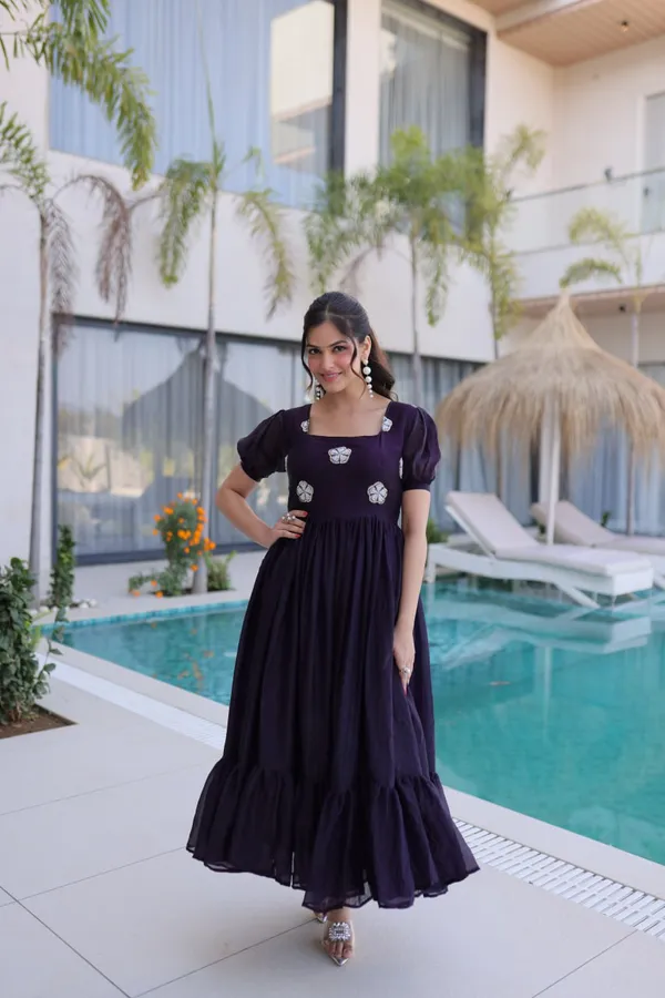 Red_And_Black_Embellished_Maxi_Dress_With_Puffed_Sleeves_For_Women_Pack_Of_2
