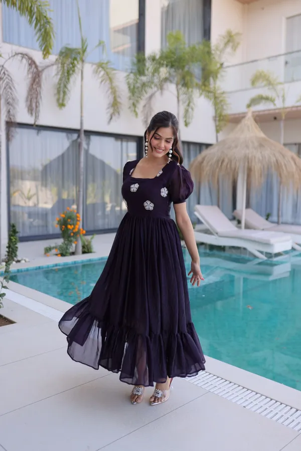 Red_And_Black_Embellished_Maxi_Dress_With_Puffed_Sleeves_For_Women_Pack_Of_2