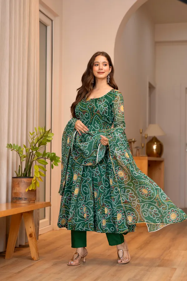 Green_Bandhani_Print_Anarkali_Kurta_Set_With_Dupatta_For_Women