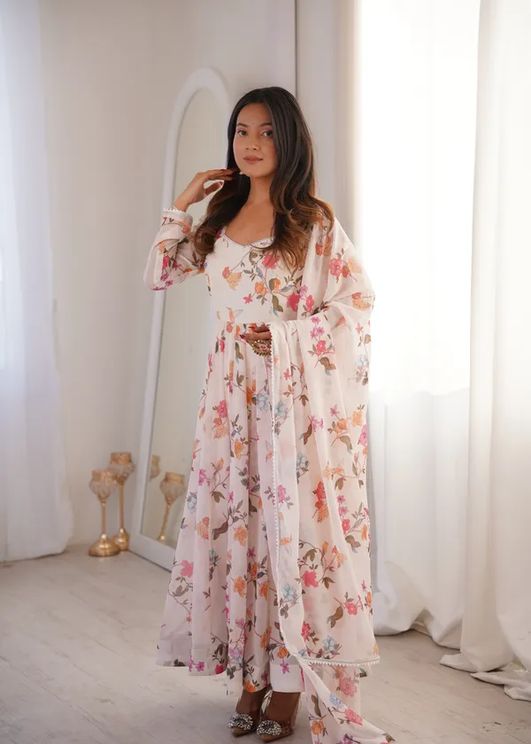 White_Floral_Print_Anarkali_Suit_Set_With_Dupatta_For_Women