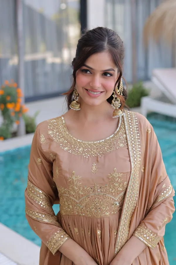 Beige_And_Teal_Embroidered_Anarkali_Suit_With_Dupatta_For_Women