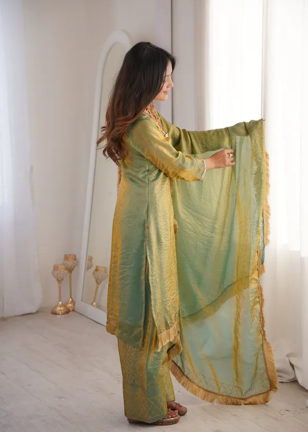 Green_Silk_Suit_Set_With_Dupatta_And_Fringe_Border_Ethnic_Wear_For_Women