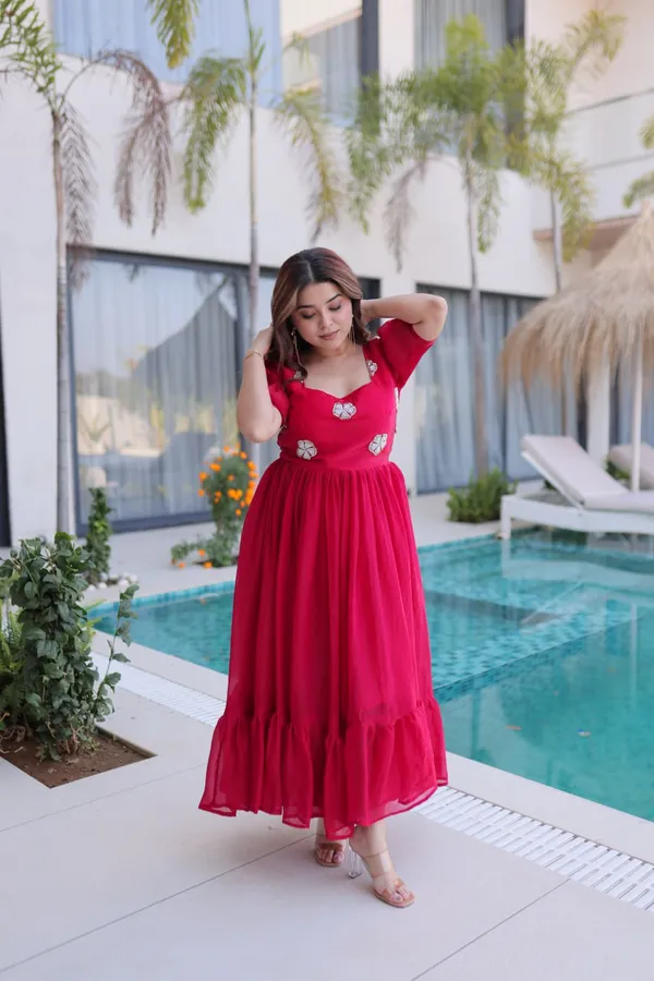 Red_And_Black_Embellished_Maxi_Dress_With_Puffed_Sleeves_For_Women_Pack_Of_2