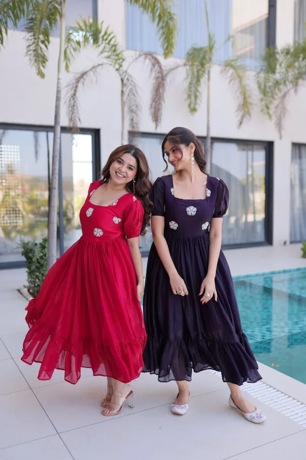Red_And_Black_Embellished_Maxi_Dress_With_Puffed_Sleeves_For_Women_Pack_Of_2