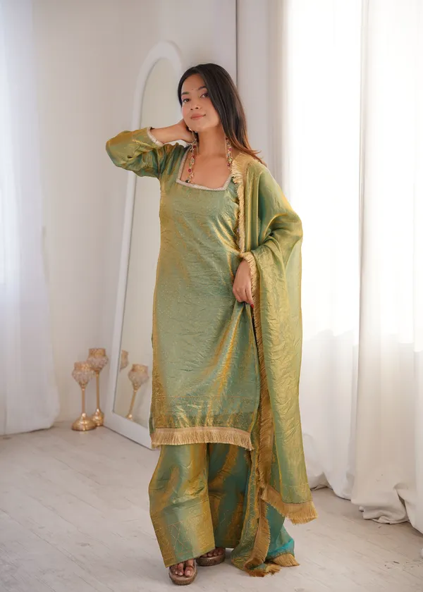 Green_Silk_Suit_Set_With_Dupatta_And_Fringe_Border_Ethnic_Wear_For_Women