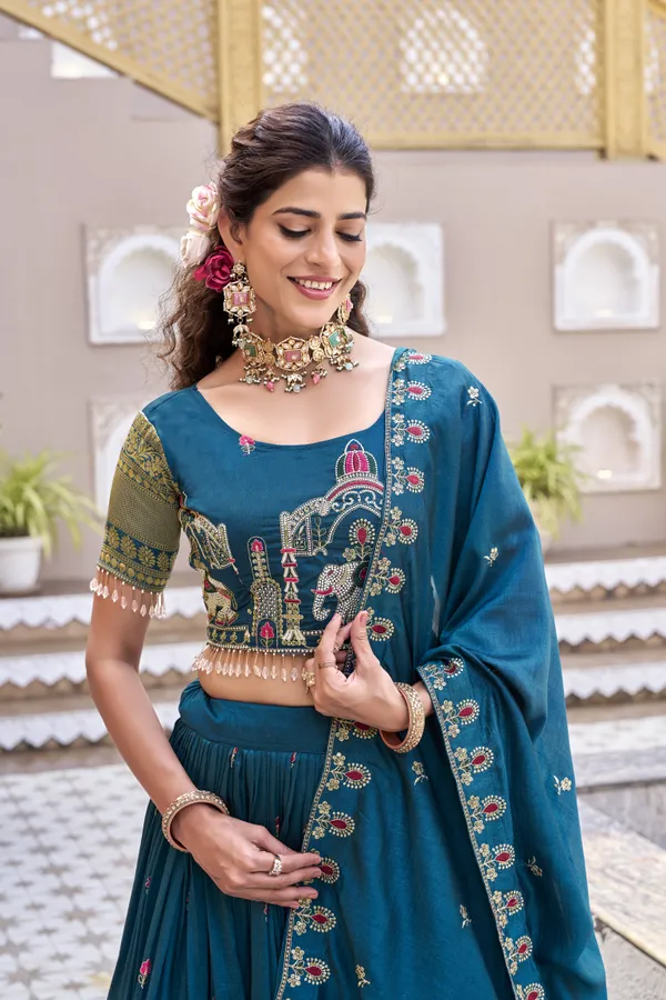 Blue_And_Red_Ethnic_Wear_Kurta_Pajama_With_Dupatta_For_Women