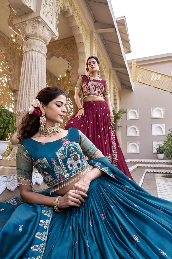 Blue_And_Red_Ethnic_Wear_Kurta_Pajama_With_Dupatta_For_Women