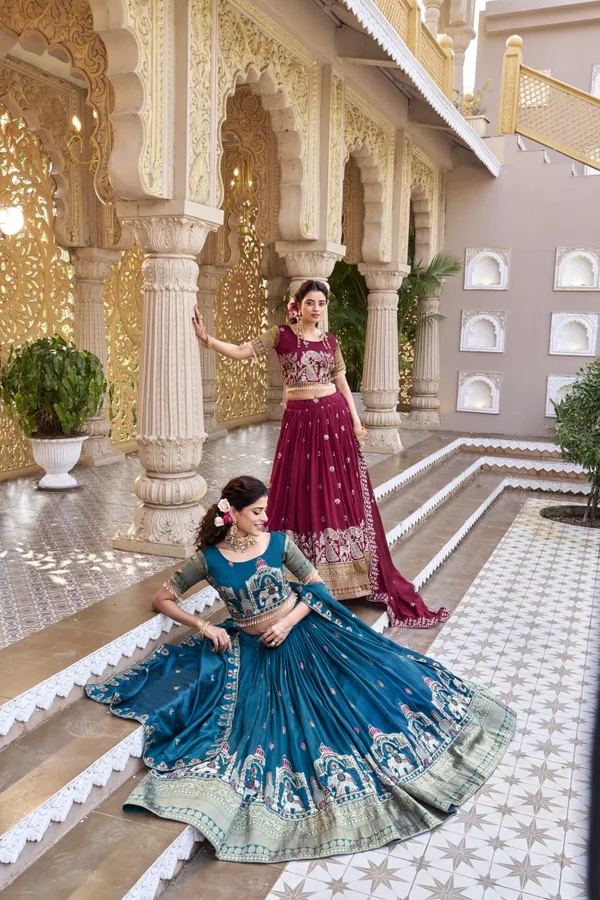 Blue_And_Red_Ethnic_Wear_Kurta_Pajama_With_Dupatta_For_Women