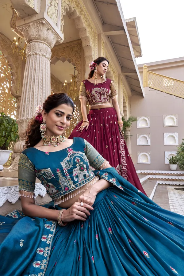 Blue_And_Red_Ethnic_Wear_Kurta_Pajama_With_Dupatta_For_Women