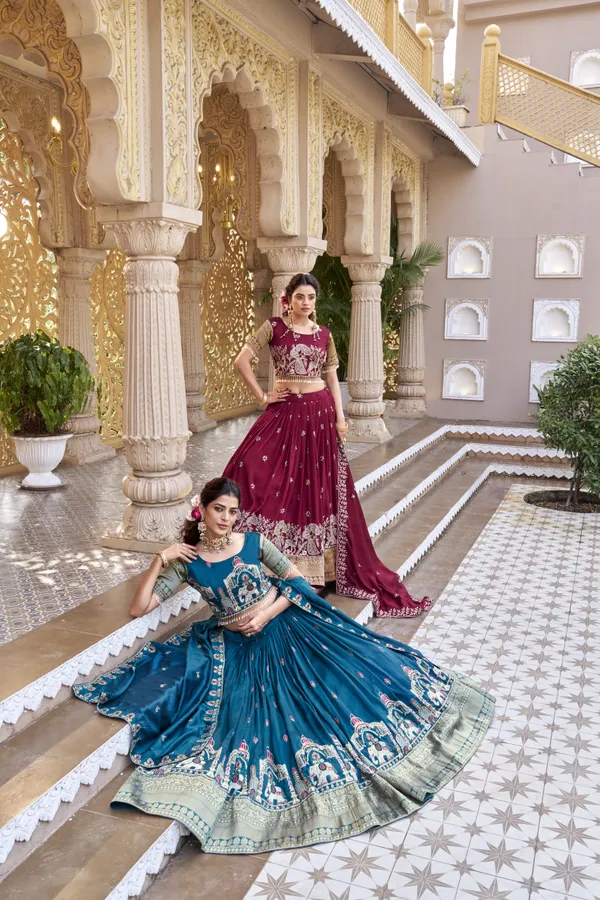 Blue_And_Red_Ethnic_Wear_Kurta_Pajama_With_Dupatta_For_Women