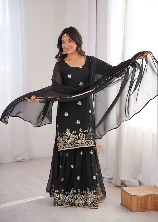 Black_Ethnic_Wear_Kurta_Pajama_With_Dupatta_For_Women