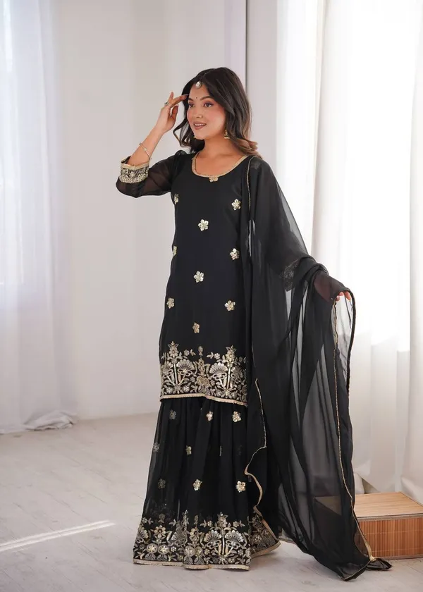Black_Ethnic_Wear_Kurta_Pajama_With_Dupatta_For_Women