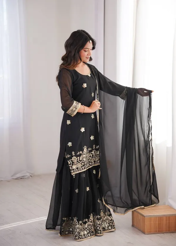Black_Ethnic_Wear_Kurta_Pajama_With_Dupatta_For_Women