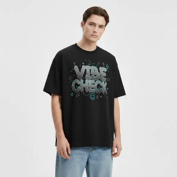 Black_French_Terry_Cotton_Vibe_Check_Bold_Streetwear_Oversized_T-Shirt_For_Men