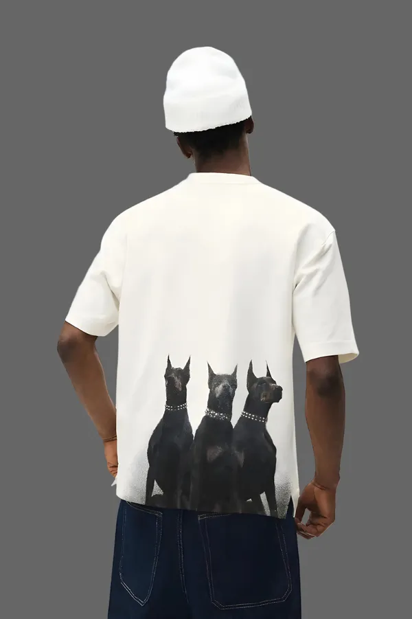 White_French_Terry_Cotton_Triple_Doberman_Premium_Streetwear_Back_Oversized_&_White_French_Terry_Cotton_Midnight_Muse_Graphic_Artistic_Back_Oversized__T-Shirt_For_Men_(Combo_Of_2)