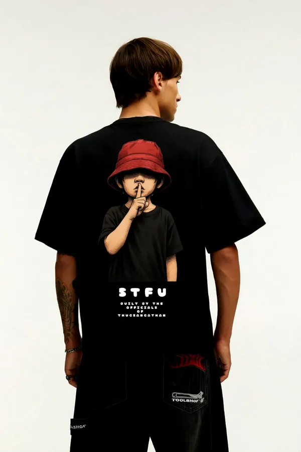 Stfu_Graphic_Streetwear_Back_Black_French_Terry_Cotton_Oversized_T-Shirt_For_Men