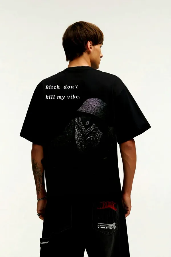 White_French_Terry_Cotton_Gangsta_Paradise_Front_And_Back_Oversized_&_Black_French_Terry_Cotton_Don_T_Kill_My_Vibe_Streetwear_Back_Oversized__T-Shirt_For_Men_(Combo_Of_2)