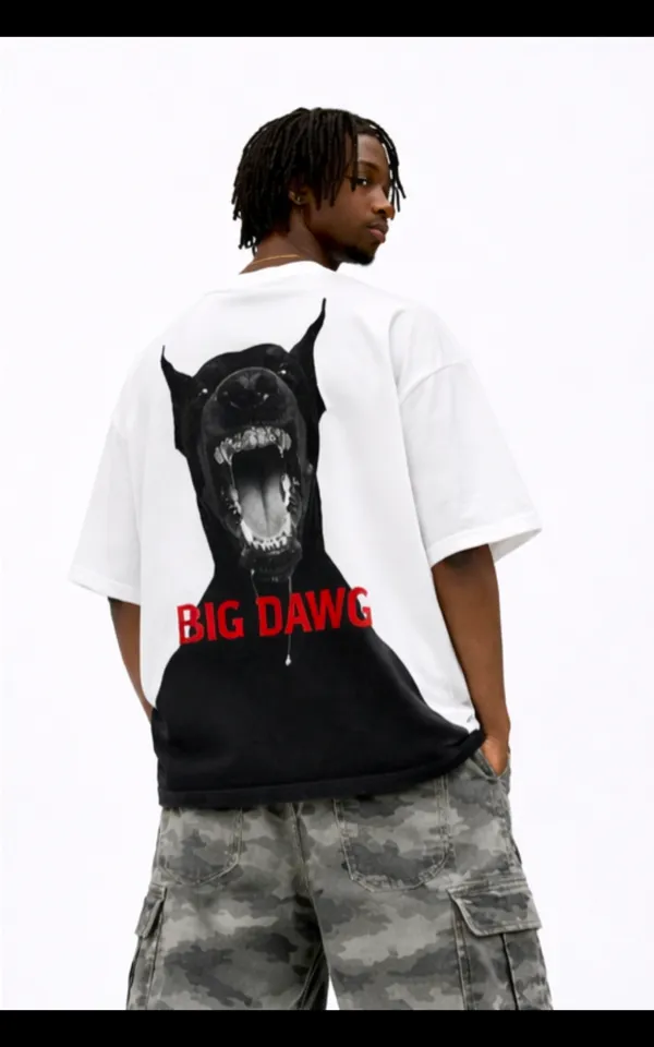 Big_Dawg_Front_And_Back_White_French_Terry_Cotton_Oversized_T-Shirt_For_Men