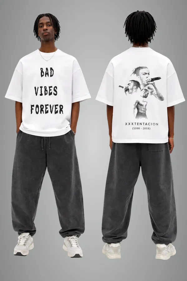 Bad_Vibes_Forever_Front_And_Back_White_French_Terry_Cotton_Oversized_T-Shirt_For_Men